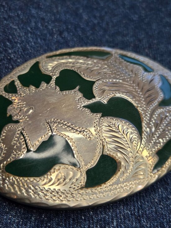 Handmade Horse Mustang Green Inlay Belt Buckle Vintage Western One of a Kind main image 5